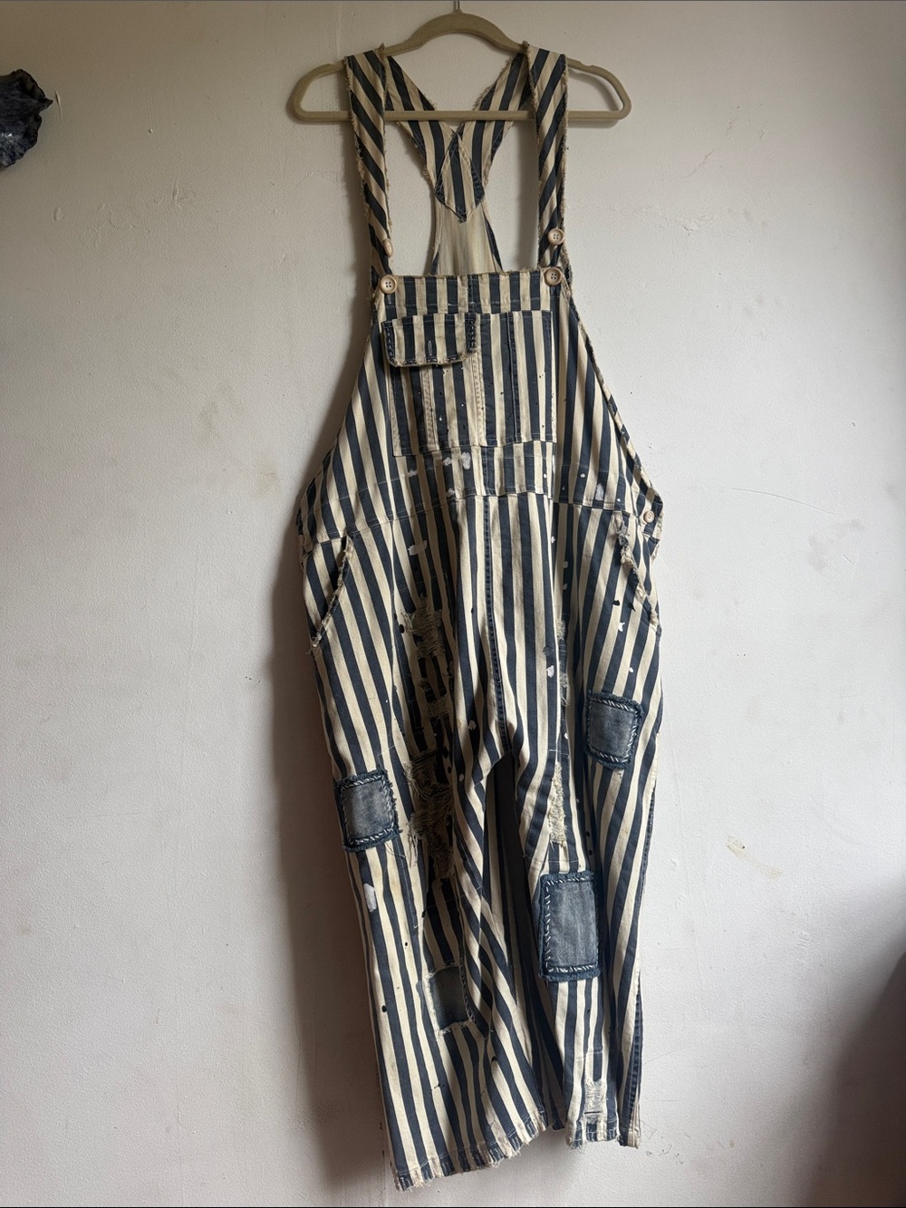 Striped Black and Cream Women's Overalls Jumpsuit